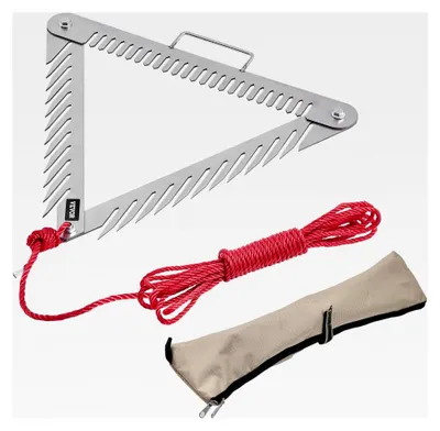 Produktbild von Teichrechen 515x540x9 mm, 3-seitiger Seeunkrautrechen mit Griff, faltbarer Teichwassergrasrasierer, Teichunkrautschneider aus Edelstahl mit 9 m langem Seil für Seen und Teiche