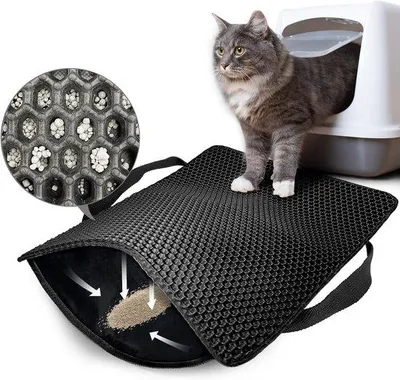 Produktbild von Famanu Katzenstreumatte mit Wabenstruktur - 61 x 38 cm, doppellagig, rutschfest, wasser- und urinbeständig - schwarz