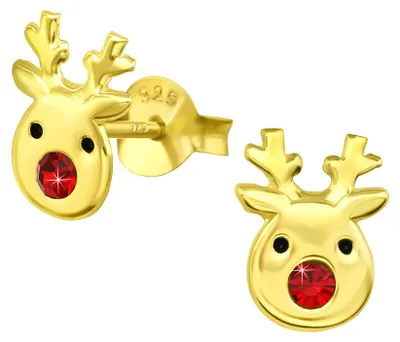 Produktbild von Weihnachten Ohrstecker „Rentier“: Goldene Ohrringe Silber 925