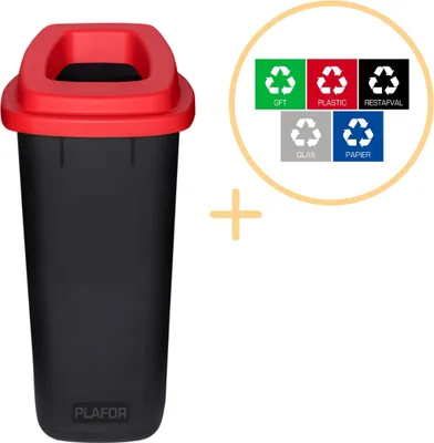 Produktbild von Recycling-Mülleimer, 90 l, roter Deckel, Kunststoff