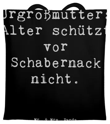 Produktbild von Mr. & Mrs. Panda Tote Bag Spruch Urgroßmutter Schabernack - Schwarz - Geschenk, Familie, Stoffbeutel, Tasche, Familienmitglieder, Familientradition, Erinnerungen, Beutel