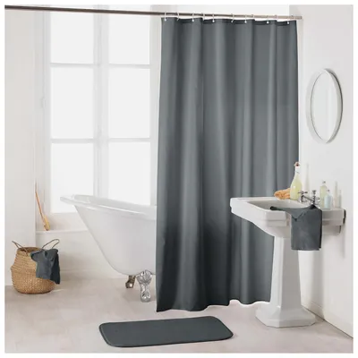 Produktbild von Duschvorhang anthrazit 180x200 mit Metallösen in grau schwarz Vorhang für Badewanne Dusche