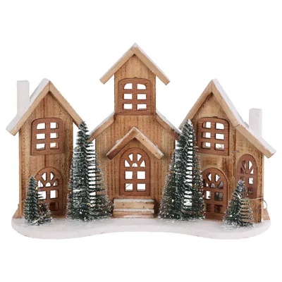 Zdjęcie produktu dla Figurka z drewna jodłowego z LED Domki, 38 x 27 cm