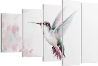 Produktbild von Bild auf Leinwand - Leinwandbild - 5 Teile - Kolibri Aquarell Licht - 150x100cm - Wand Bild - Wanddeko - Wandbilder - Leinwanddruck - Bilder - Wanddekoration - Leinwand bilder - EG150x100-4518
