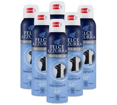 Produktbild von 6x Felce Azzurra Invisible Deo Spray 48h – Anti-Flecken Deodorant ohne Alkohol, Microbiom-freundlich, Deocomplex Technologie, 150 ml