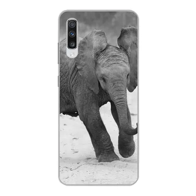 Produktbild von MuchoWow® Handyhülle Schutzhülle Hülle für Samsung Galaxy A70 Elefant - Baby - Tiere - Kröte - Schwarz und weiß Silikon Softcase Handy Hülle - Schutzhaube