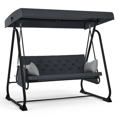 Produktbild von M MCombo 3-Sitzer Hollywoodschaukel mit Liegefunktion, Extradickem Sitzkissen & Silent-Haken, Gartenschaukel Schaukelbank Outdoor Wetterfest 4071