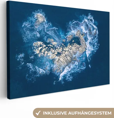 Produktbild von OneMillionCanvasses® - Leinwandbilder - 140x90 cm, Wellen - Steine - Herz, Wandbilder Kunstdruck Wanddekoration