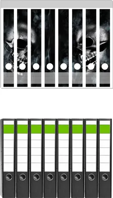 Produktbild von Wallario 8 Stück schmale Ordner inkl. Klebeetiketten mit Motive Rauchende Schädel -  Set mit Rückenschildern / Ordnerrücken Stickern