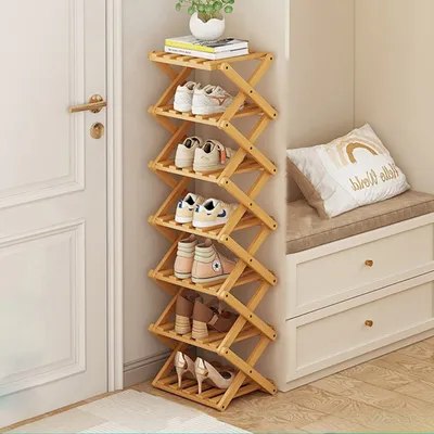 Produktbild von Schuhregal, Schuhschrank, Schuhablage mit 7 Ebenen, aus Bambus, Standregal für Flur, Eingang, Wohnzimmer, Ankleidezimmer