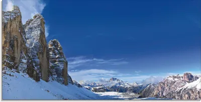 Produktbild von ARTland Glasbild Drei Zinnen Umrundung in den Dolomiten Größe: 60x30 cm