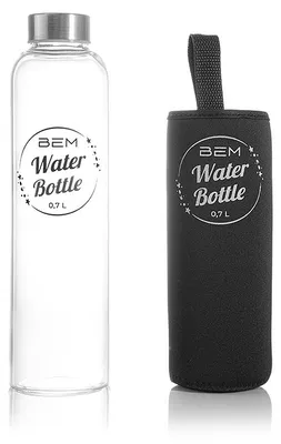 Produktbild von BEM Water Bottle - 0,7L Trinkflasche mit Edelstahldeckel, Glasflasche, Bruchsicher, Stoßfest