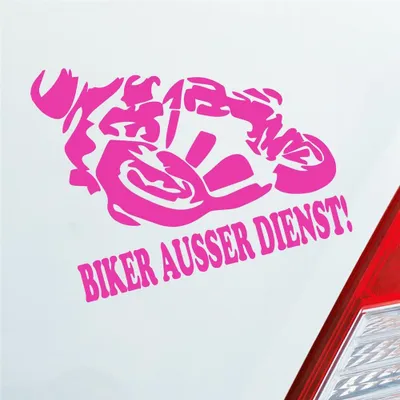 Produktbild von Auto Aufkleber Motorrad Biker ausser Dienst! Moped Bike Mopped 12x10 cm Pink Sticker Heckscheibenaufkleber