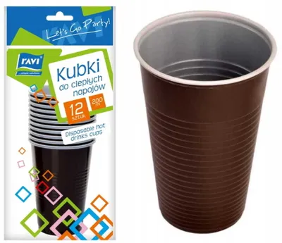 Obrázok produktu pre Plastové poháre na horúce nápoje 12 kusov 200 ml hnedé jednorazové