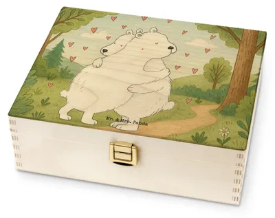 Produktbild von Mr. & Mrs. Panda Tee Box Eisbär Umarmen Design - Weiß - Geschenk, Beutel Halter, für Paare, Lustige Sprüche, teekiste holz, Aufbewahrung, Teeaufbewahrung