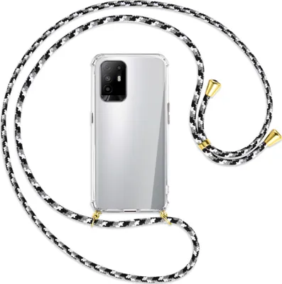 Produktbild von Handykette Backcover-Schutzhülle mit Band (Metall goldfarben) für Oppo A94 5G / F19 Pro+ 5G - schwarz/grau/weiß