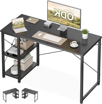 Productafbeelding van Bureau met Plank - Computer Tafel - Thuiswerken Organiseren - Omkeerbare Plank - 120 x 50 cm - Zwart