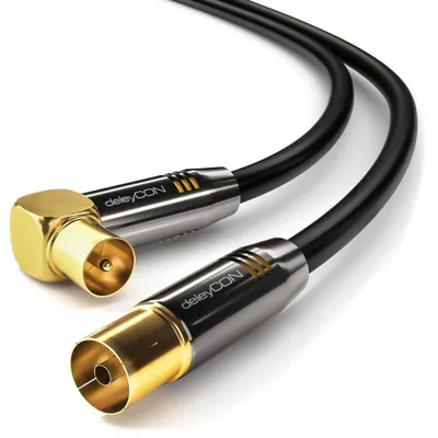 Produktbild von deleyCON 3,0m 4K TV Antennenkabel Koaxialkabel 90° IEC - Schwarz