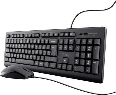 Produktbild von Trust Taro Kabelgebundenes Tastatur und Maus Set, Deutsches QWERTZ Layout, Leise Tasten und Maustasten, Spritzwassergeschützt, USB-Anschluss, für PC, Laptop, MacBook, Windows, macOS – Schwarz