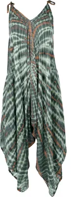 Produktbild von Boho Batik Jumpsuit, Sommer Overall, Hosenkleid - Olivgrün, Damen, Viskose, Hosen