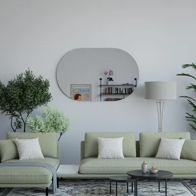 Imagen del producto de Espejo ovalado sin marco de 120x80 cm, espejo de pared, para colgar, con bordes pulidos, diseño irregular y moteado, moderno, ideal para dormitorios, salones, baños, recibidores, espejo de cuerpo entero, decoración