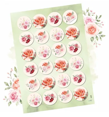 Produktbild von 24 Rosen Aufkleber rund 4 cm – Blumensticker Rosa