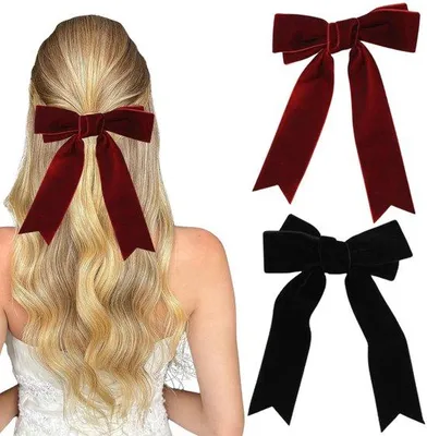Produktbild von Französische Haarspeld-Accessoires, 2 Stück, fluwele Haarspeldchen, Schwarz und Weinrot