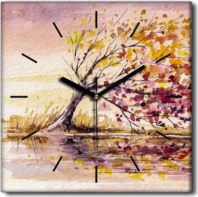 Produktbild von Coloray Uhr auf Leinwand 30x30 cm Wand Uhr Dekoration Wohnzimmer Segeltuch schwarze Hände -Herbst-Windbäume