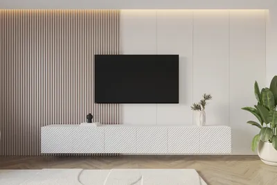 Produktbild von ALTDECOR TV-Schrank ZENO-W mit Gefrästen Fronten 3x100x40x40 Lowboard hängend, TV Möbel, TV Cabinet, Fernsehtisch, Fernsehschrank, TV Kommode, TV Tisch, TV Sideboard, TV Board - Artisan / Schwarz