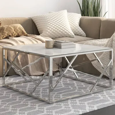 Produktbild von Couchtisch Silbern Edelstahl und Hartglas , Couchtische 2024 Neu