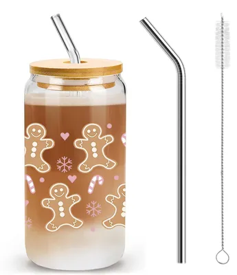 Weihnachtsglas 500 ml mit Deckel & Strohhalm – Elchmotiv