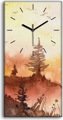 Produktbild von Wandkunst Leinwand Bild Uhr Geräuschlos 30x60 Gemälde Aquarelle Wald Bäume Kunst - schwarze Hände