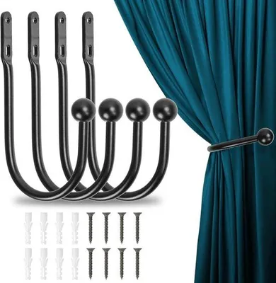 Produktbild von Famanu Gardinenhalter 4 Stück - Metall - Schwarz - U-Form - Wandbefestigung