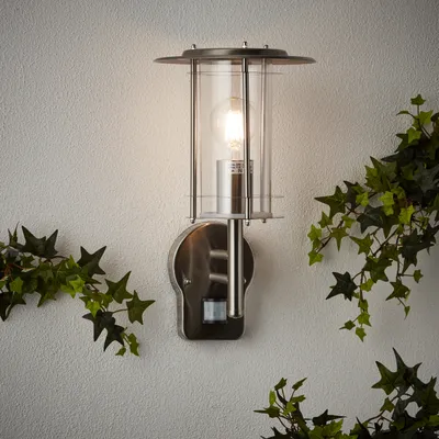 Produktbild von BRILLIANT Außenwandleuchte York | schlichte Outdoorleuchte | Edelstahl/Kunststoff | Bewegungsmelder | IP44 | 1x E27 max. 40 W