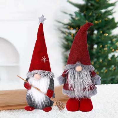 Immagine prodotto di Gnomo di Natale in peluche - Feltro - Rosso - 2 pezzi