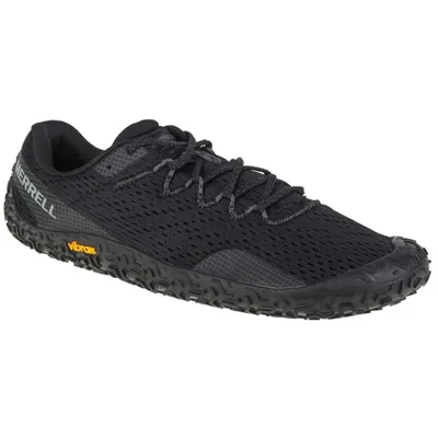 A black Merrell Vapor Glove 6 shoe is shown from a side angle against a white background.