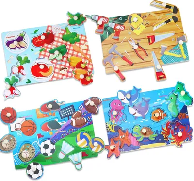 Produktbild von Montessori Holzpuzzle Set, 4-teilig, bunt, für Kleinkinder 1-3 Jahre, Lernspielzeug