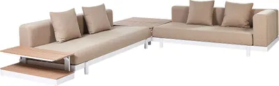 Produktbild von BELIANI 5-Sitzer Lounge Set Weiß Aluminium 4-Teilig 2 Gartensofas Beistelltisch und Couchtisch Auflagen Beige Garten Terrasse Sofa Set mit 2 Tischen