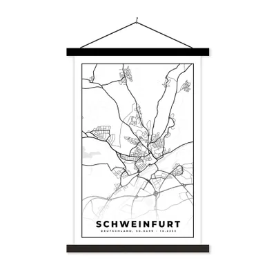 Produktbild von MuchoWow® Textilposter Karte - Schweinfurt - Stadtplan 40x60 cm mit schwarzem Rahmen - Wanddekorationen