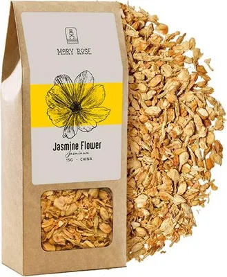 Immagine prodotto di Mary Rose - Fiori di gelsomino essiccati 15 g - 100% naturale, alta qualità - Tè aromatico, dal sapore dolce e delicato - Versatile, ideale per piatti e decorazioni - Cina