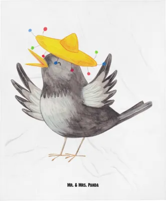 Produktbild von Mr. & Mrs. Panda Erstlingsdecke Rabe Sombrero - Weiß - Geschenk, Motivation, Spruch Positiv, Plaid, Vogel, Vögel, Fleecedecke, Kinderdecke, Lustige Sprüche, Babydecke