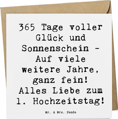 Produktbild von Mr. & Mrs. Panda Klappkarte Spruch 1. Hochzeitstag Papierhochzeit - Weiß - Geschenk, Ehejubiläum, faltkarte, Glückwunschkarte, Liebesfeier, Heiraten, doppelkarte, Liebe