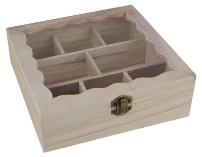 Produktbild von Teebeutelbox Holz natur 8 Fächer 20x20x6,7cm Sichtdeckel dekorative Teekistchen
