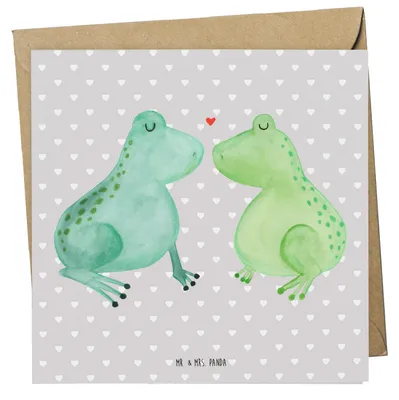 Produktbild von Mr. & Mrs. Panda Klappkarte Frosch Liebe - Grau Pastell - Geschenk, Freundin, faltkarte, Glückwunschkarte, anlasskarte, Frösche, Grußkarte, Verliebt, doppelkarte