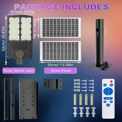 Zdjęcie produktu dla Lampa solarna - LED, oświetlenie uliczne solarne - 60000 lm - czujnik ruchu - możliwość regulacji jasności - klasa szczelności IP65 - akumulator w zestawie