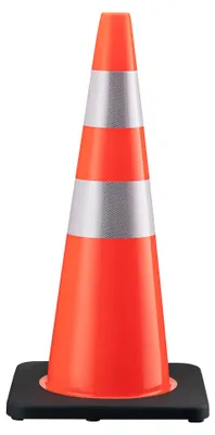 Image de Cône de signalisation Wiltec, 70 cm, en PVC avec base en caoutchouc, cône de signalisation orange pour sécuriser les zones, plot avec bandes réfléchissantes