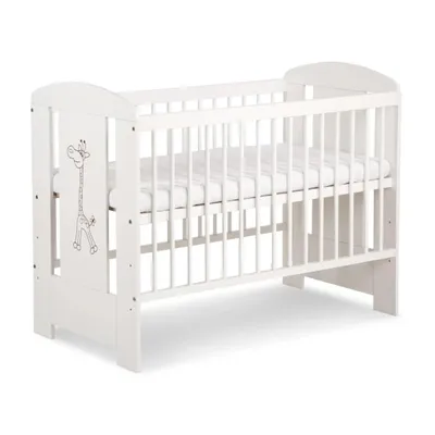 Obrázok produktu pre Detská postieľka 60x120 cm biela - drevená postieľka safari žirafa - výškovo nastaviteľná, s tyčami, masívne drevo, detská postieľka s motívom, ideálna pre novorodencov a batoľatá | certifikát (biela)