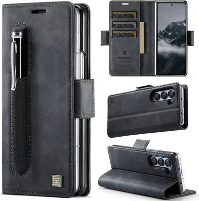 Immagine prodotto di Custodia in pelle per Samsung Galaxy Z Fold 5, protezione RFID, chiusura magnetica, slot per carte e supporto Nero