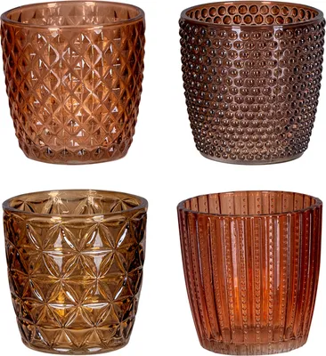 Produktbild von 4er Set Windlicht 7,5cm Glas Orange Braun Teelichthalter Tischdeko Kerzen Herbst