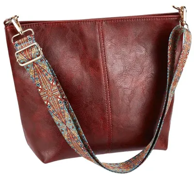 Imagen del producto de Bolso bandolera vegano de estilo "hobo" para mujer, fabricado en cuero sintético marrón